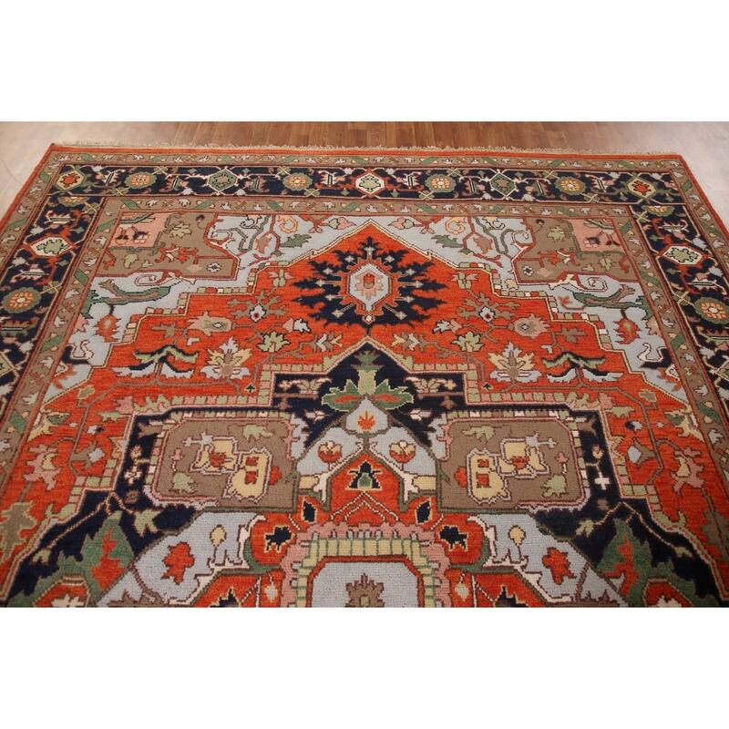 Orange Heriz-Serapi Oriental Area Rug Handmade Wool Carpet - 8'9" x 11'10"