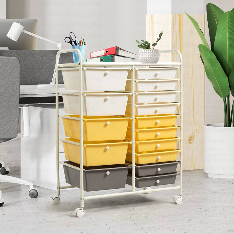 Costway 15 Drawer Rolling Storage Cart Tools Scrapbook Paper Office - See Details