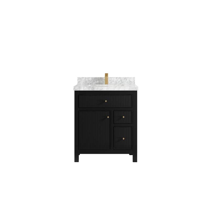 Willow Collections 30 in W x 22 in D Sonoma Free Standing Reeded Single Sink Bathroom Vanity with Countertop - 2" Carrara Marble - Black