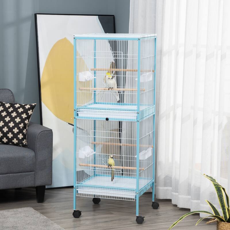 Large Bird Cage with Wheels, Pull-Out Tray, and Perches - 20.5" W x 19.75" D x 55" H