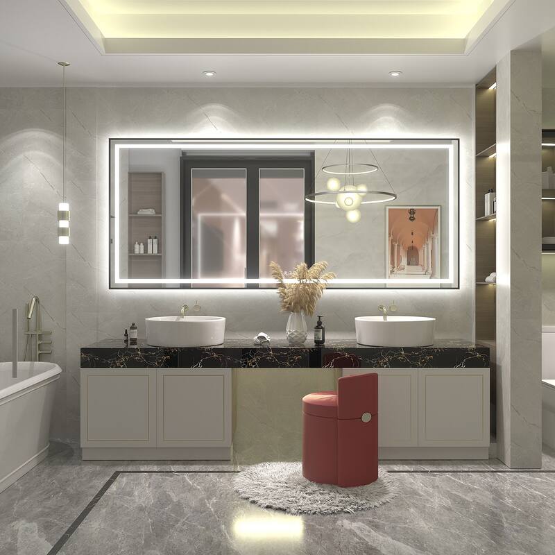 Black Metal Framed LED Front Light and Backlit Anti-Fog Wall Bathroom/ Vanity Mirror