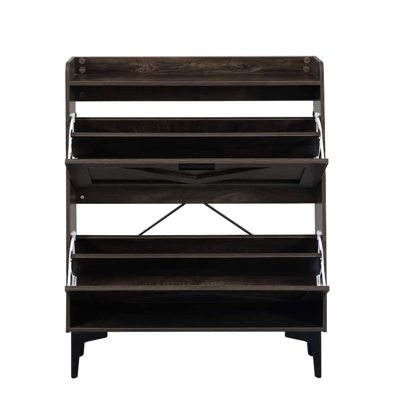 Shoe Cabinet with 2 Flip Drawers& Open Shelves,Modern Entryway Shoe Storage