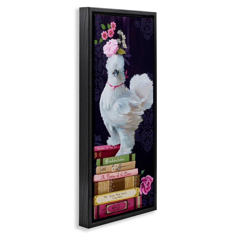Stupell Fancy Vintage Chicken with Books Framed Floater Canvas Wall Art Design By Heather Gauthier