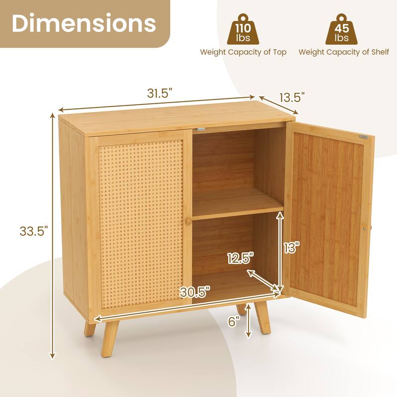 Gymax 2PCS Bamboo Buffet Cabinet w/ PE Rattan Doors Freestanding