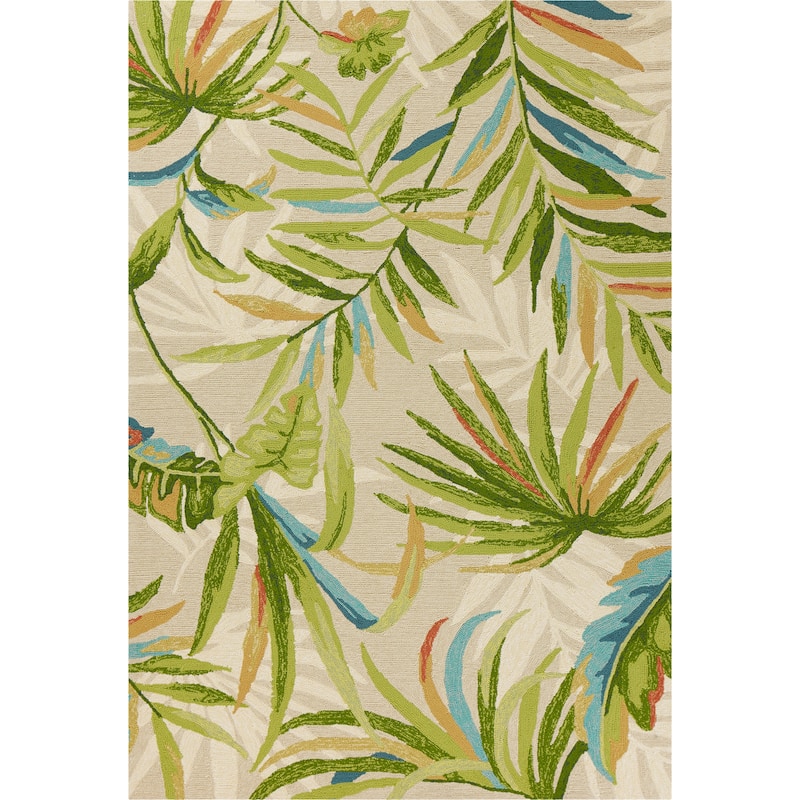 Domani Trails Tropical Leaf Hand-hooked Indoor/Outdoor Area Rug - 3'3" x 5'3" - Sand