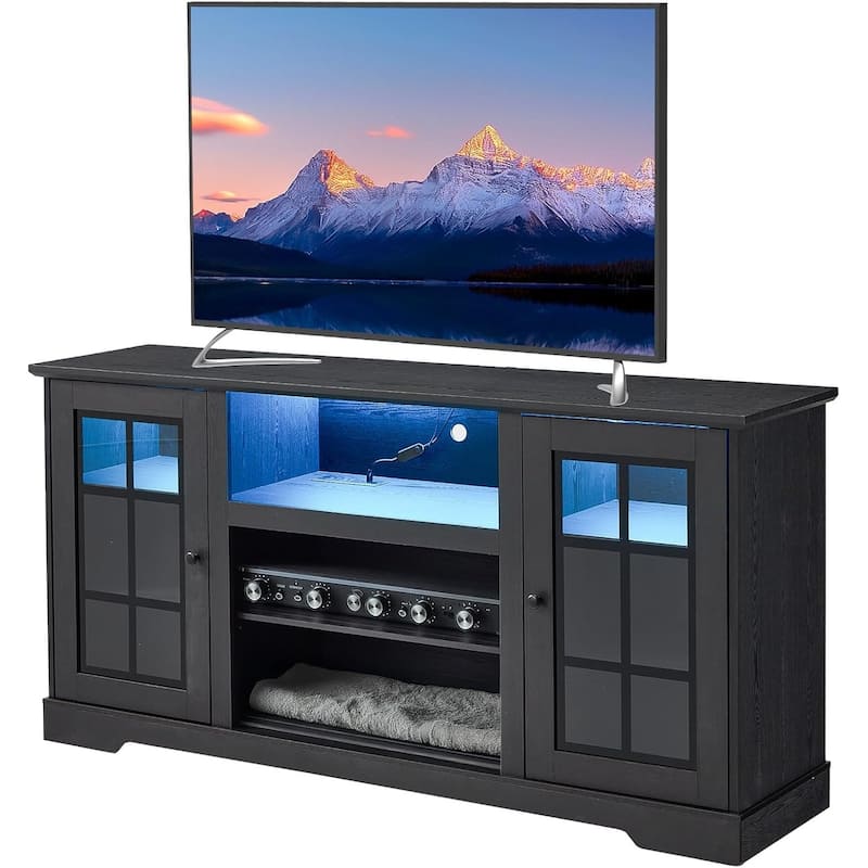 EROMMY TV Stand for 65 Inch TV, Entertainment Center with LED Lights, Storage & Power Outlets, Media Console for Living Room