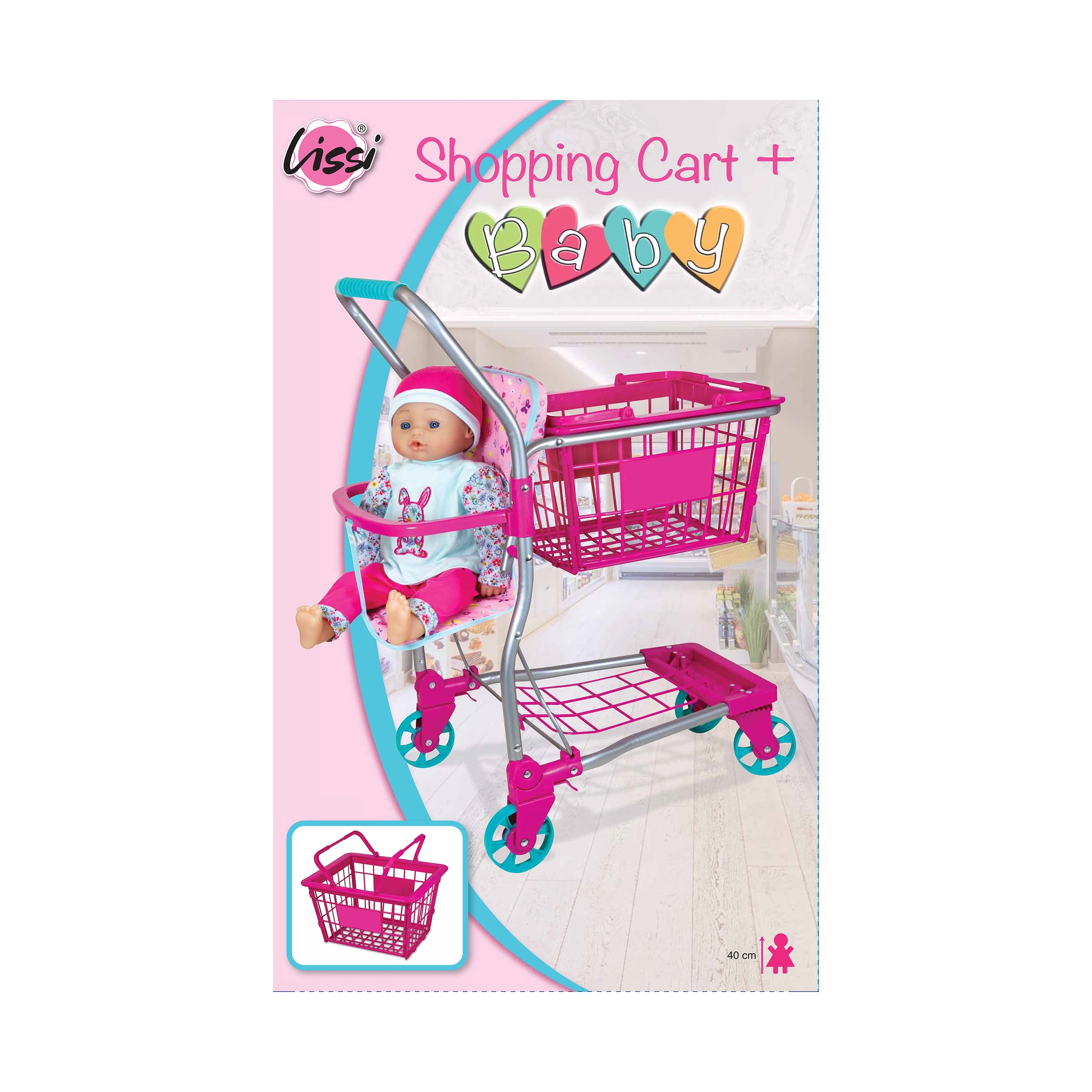 shopping cart with baby doll seat