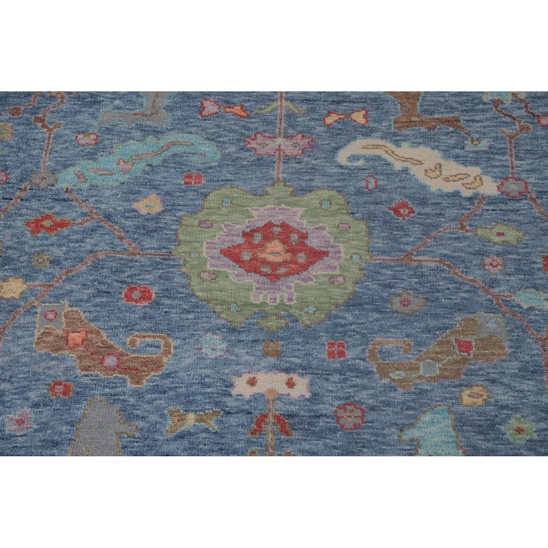 Geometric Blue Oushak Oriental Area Rug Handmade Wool Carpet - 8'9" x 11'10"