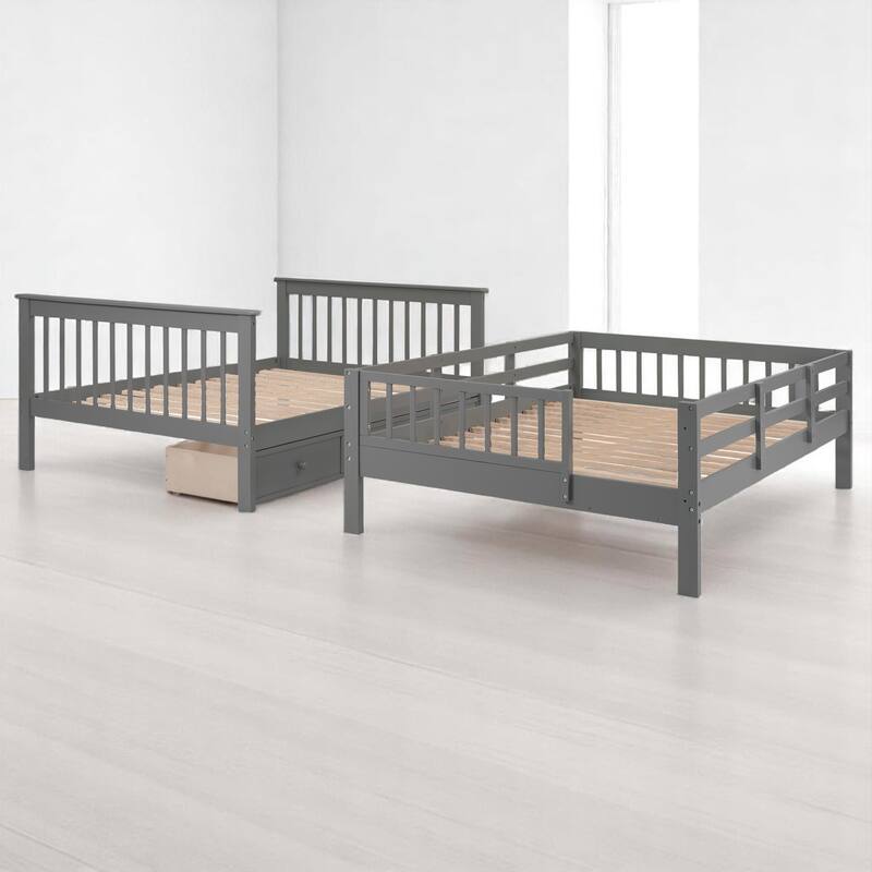 Full Over Full Bunk Bed with Storage Staircase and Shelves, Convertible Design, No Box Spring Needed,kid beds
