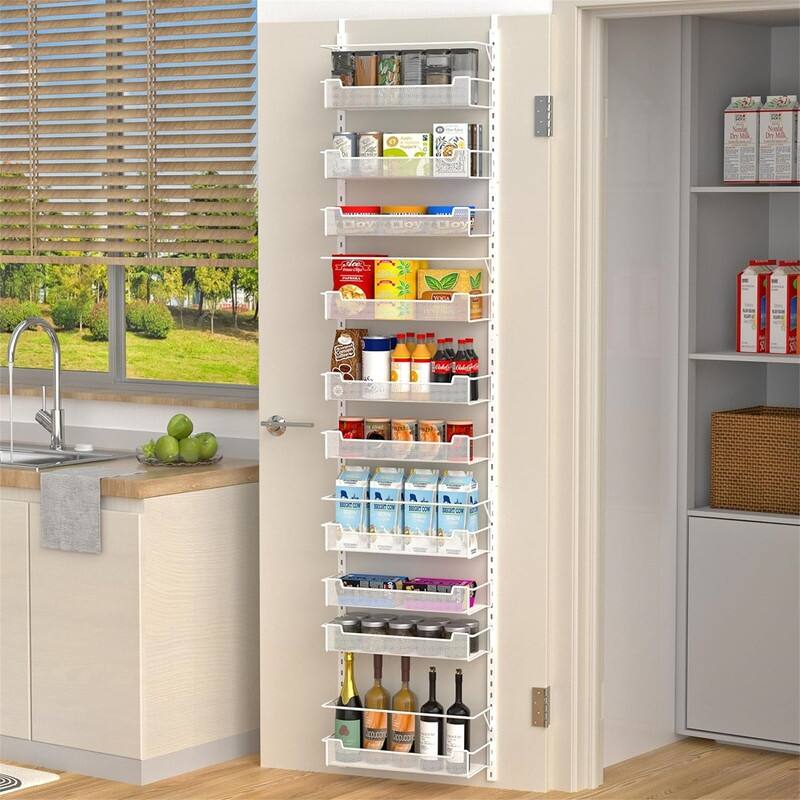 Over The Door Pantry Organizer 8Tier - 6.1"D x 16.92"W x 77.95"H - White 10-Tier