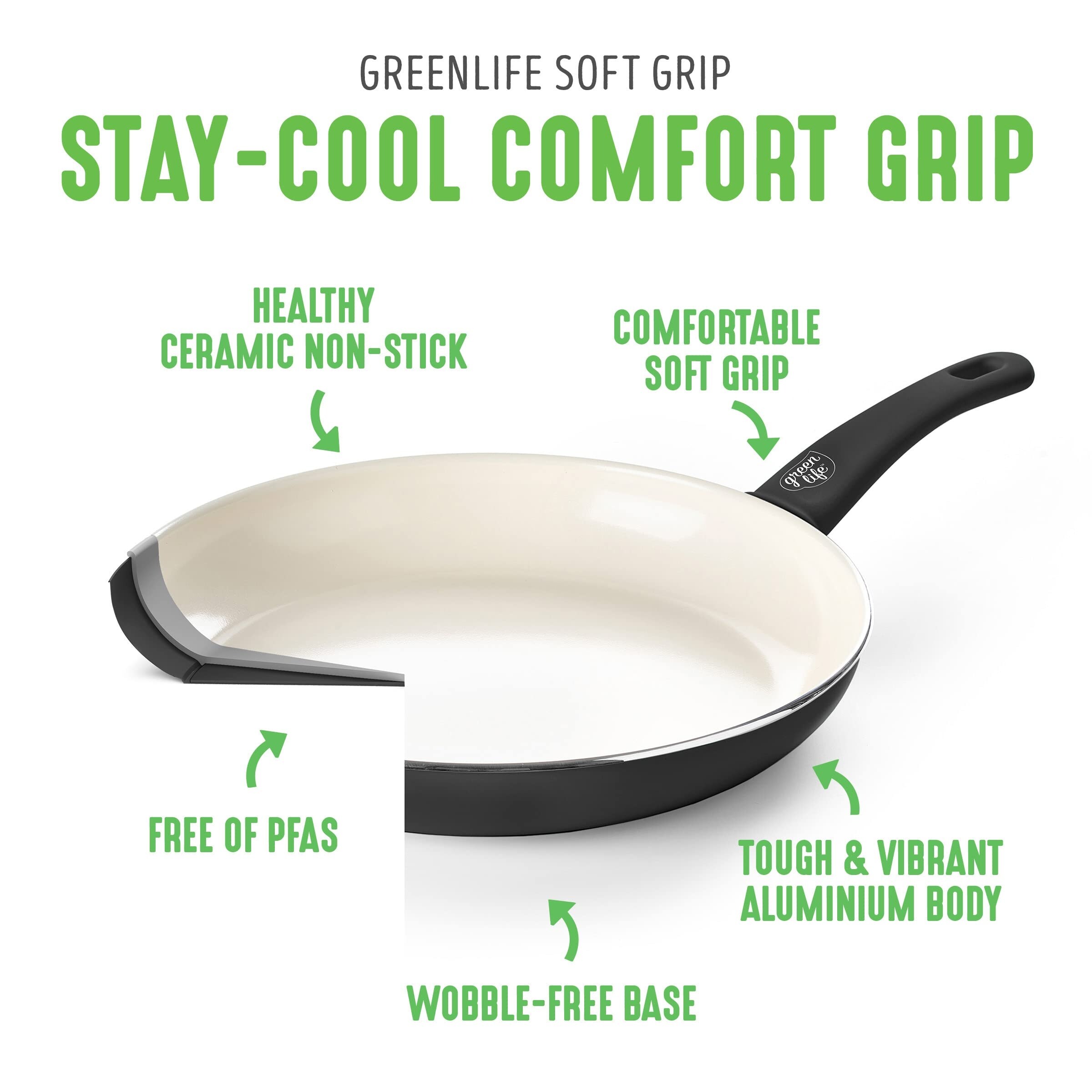 GreenLife Soft Grip Healthy Ceramic Nonstick 23 Piece Kitchen Cookware Pots  and Frying Sauce Saute Pans Set with Kitchen Utensils, PFAS-Free