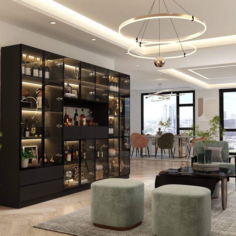 Tall Modular Display Storage Cabinet Bookcase w/Light Home Office
