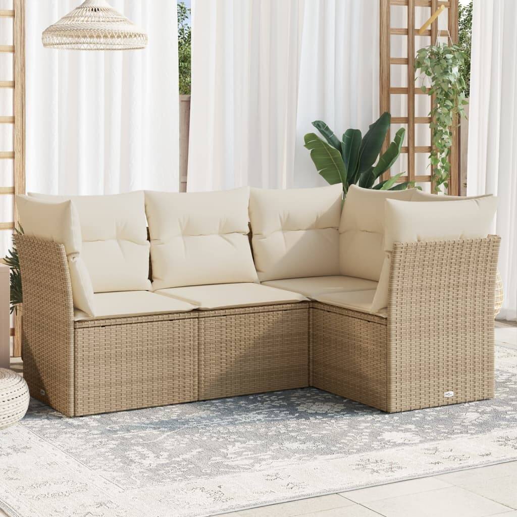 vidaXL Garden Sofa Set Beige PE rattan Large Adjustable Feet - 24.4 x 24.4 x 27.2