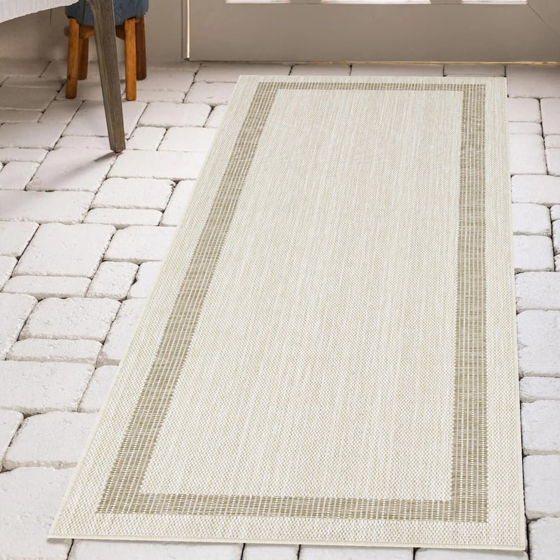Indoor/Outdoor Area Rug/ Runner/ Doormat- Natural & Black & Red & Taupe Color -Machine Washable, Weather and UV Resistant-Azelia