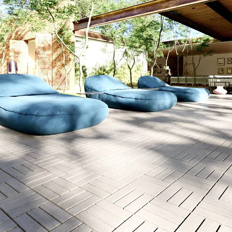 10 PCS Interlocking Deck Tiles Checker Pattern, 12" x 12" Square Acacia Hardwood Outdoor Flooring for Patio,Bancony,Pool Side