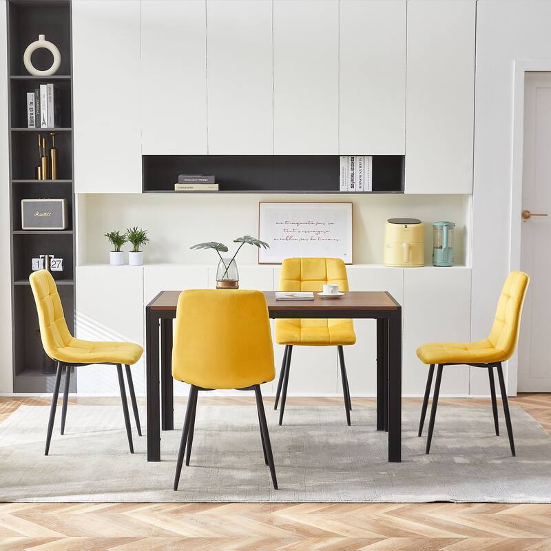 Mid-Century Modern Velvet Dining Chairs with Ergonomic Design, for Kitchens and Living Rooms, 2-Piece Set, Yellow