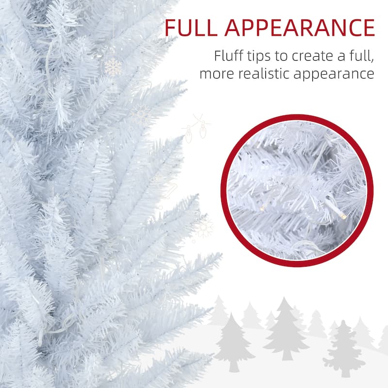 HOMCOM 7' Tall Pre-Lit Slim Noble Fir Artificial Christmas Tree with Realistic Branches, 200 Warm White LED Lights and 499 Tips