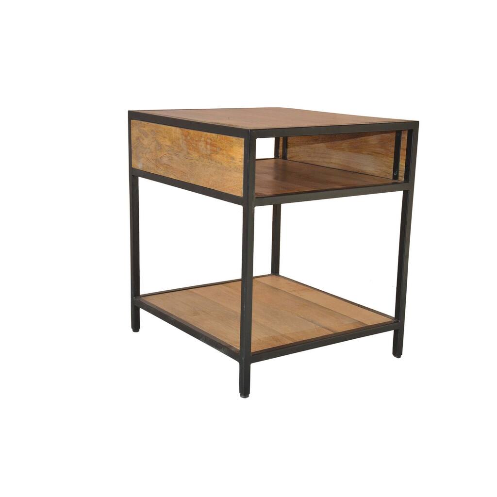 Porter Designs Delancy Industrial Solid Mango Wood End Table, Brown