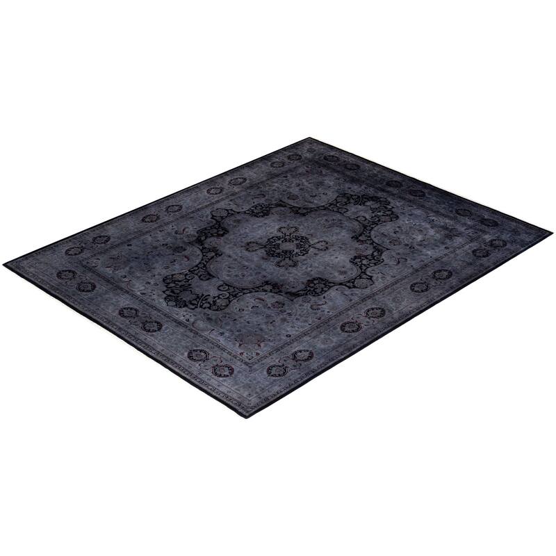 Overton Hand Knotted Wool Vintage Inspired Modern Contemporary Overdyed Gray Area Rug - 8' 1" x 10' 1"