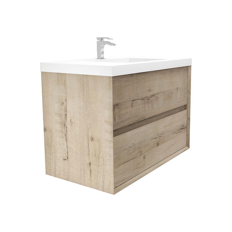 Selina 36" Wall Mounted Vanity with Single Sink - 36 - Matte - Light Oak