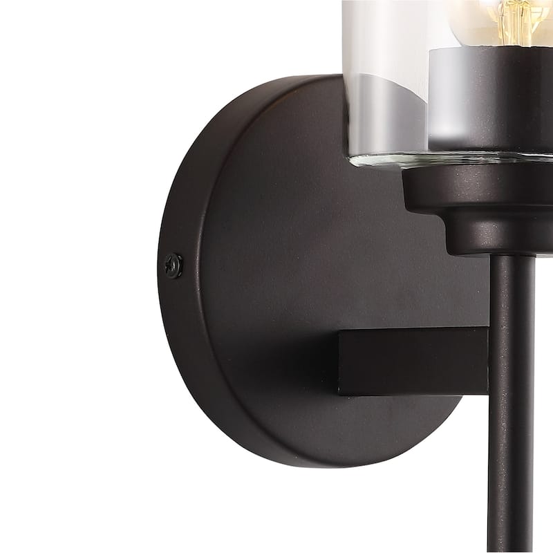 Juno 13" 1-Light Farmhouse Industrial Iron Cylinder LED Sconce, Oil Rubbed Bronze/Clear by JONATHAN Y - One