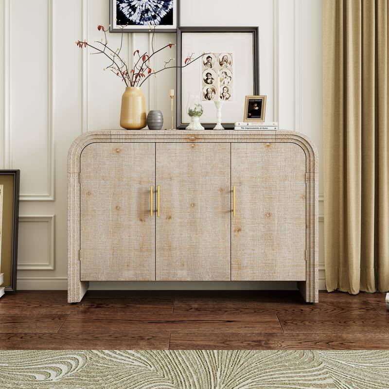 Curved Sideboard Console Table Adjustable Shelves Storage Cabinet