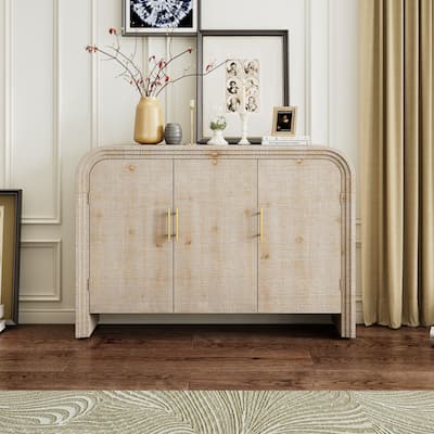 Retro Minimalist Curved Sideboard with Gold Handles and Adjustable Dividers