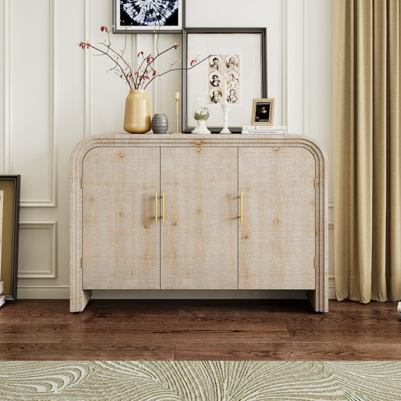 Retro Sideboard Storage Accent Cabinet with Gold Pulls, Adjustable Shelves, and Smooth Curved Design for Living Dining Room