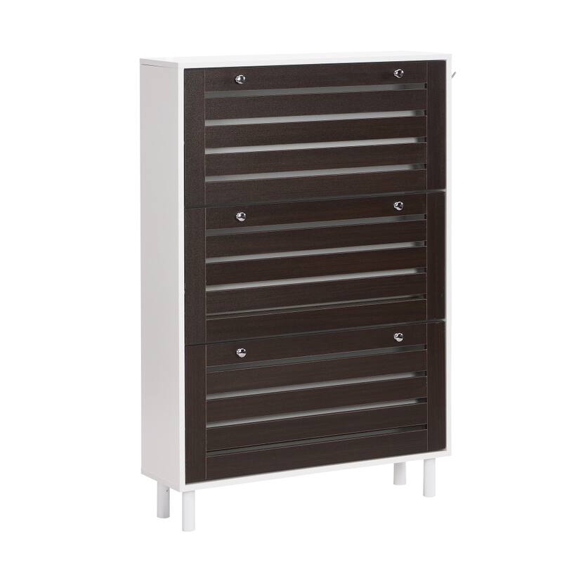 31.5 in.W Shoe Cabinet with 3 Flip Drawers and Adjustable Panel - 3-Tier