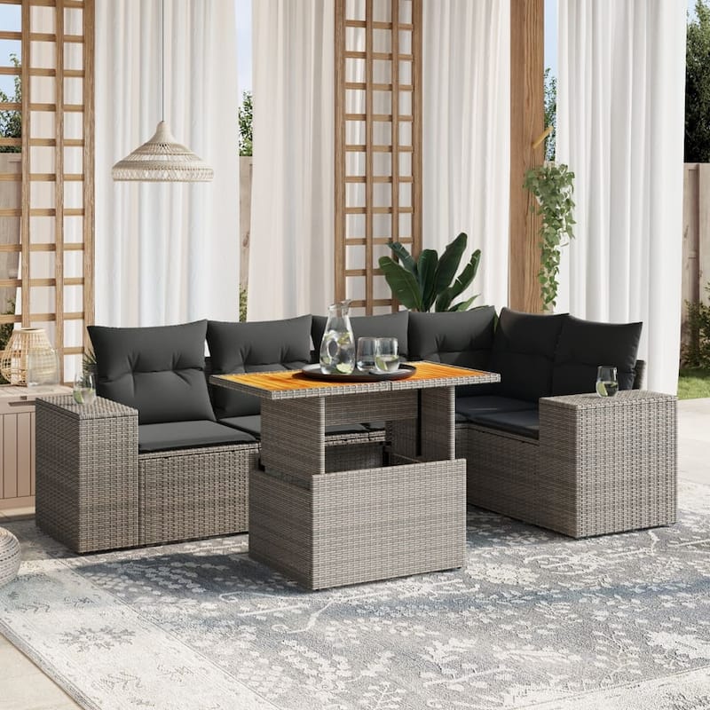 vidaXL Patio Sofa Set with Cushions Sofa Modules Outdoor 6 Piece Poly Rattan - 21.7 x 39.4 x 28.7