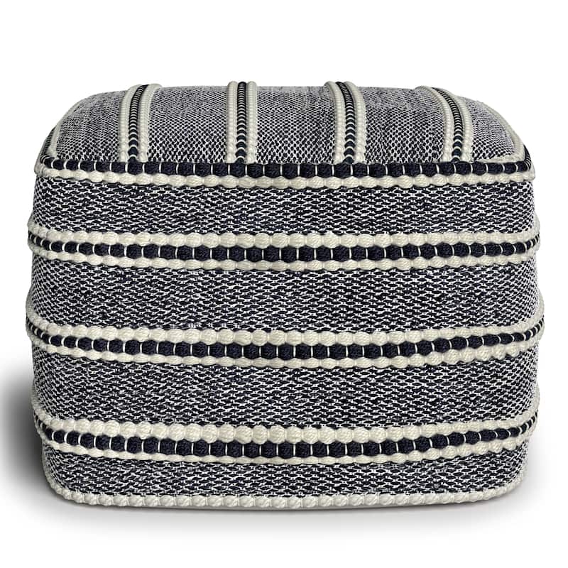 WYNDENHALL Anika Square Woven Pouf in Navy and White Recycled PET Polyester