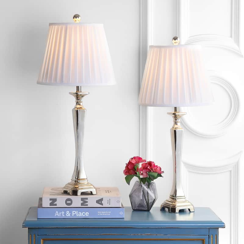 SAFAVIEH Lighting 28-inch Chatham Champagne Silky Table Lamp (Set of 2) - 12"x12"x27"