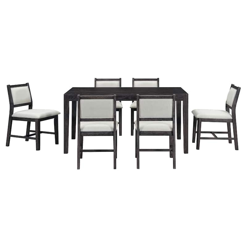 7-Piece Retro Dining Set for Six - Rectangular Wood Table & Upholstered Chairs‌