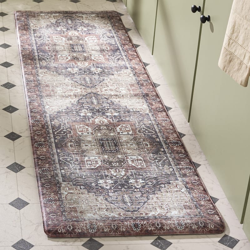 SAFAVIEH Kitchen Mat Liubita Non-Slip PVC Kitchen Floor Area Rug - Ivory/Purple - 1'6" x 5'