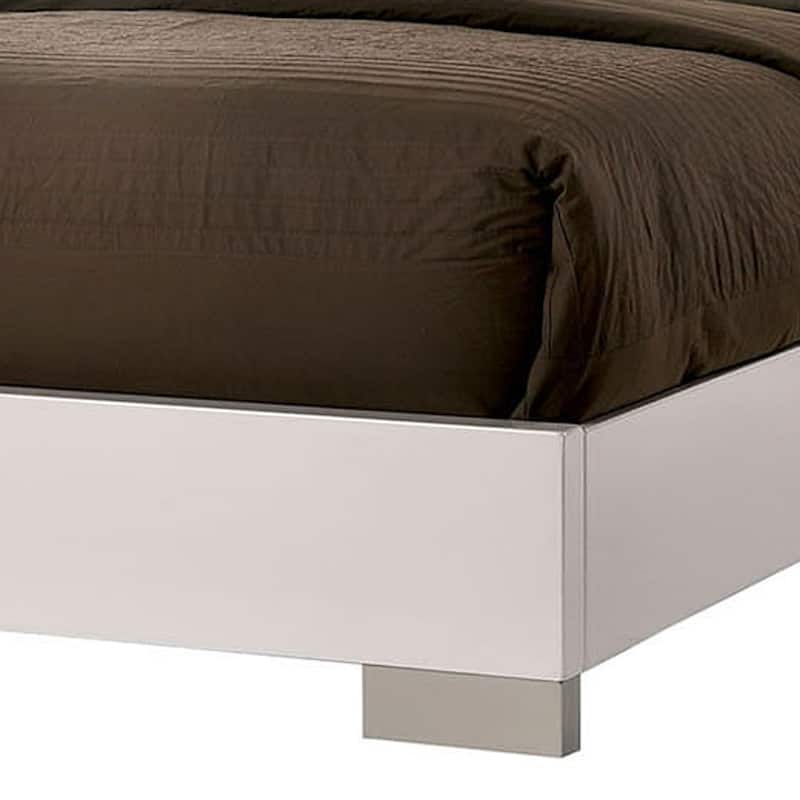 Modern Eastern King Size Bed with Shelved Headboard and LED Light, White