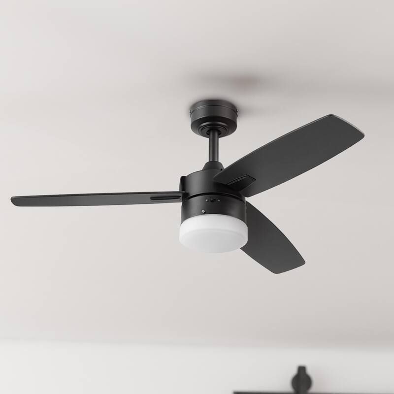 42" Honeywell Conifer Matte Black Outdoor Ceiling Fan with Light, Remote Control - 42 Inches