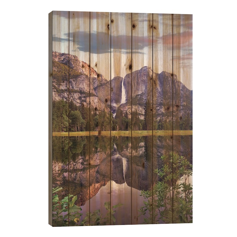Yosemite Falls Reflected In Flooded Cook's Meadow, Yosemite Valley, Yosemite National Park, CA Print On Wood by Tim Fitzharris - 26x18x1.5