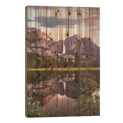 Yosemite Falls Reflected In Flooded Cook's Meadow, Yosemite Valley, Yosemite National Park, CA Print On Wood by Tim Fitzharris