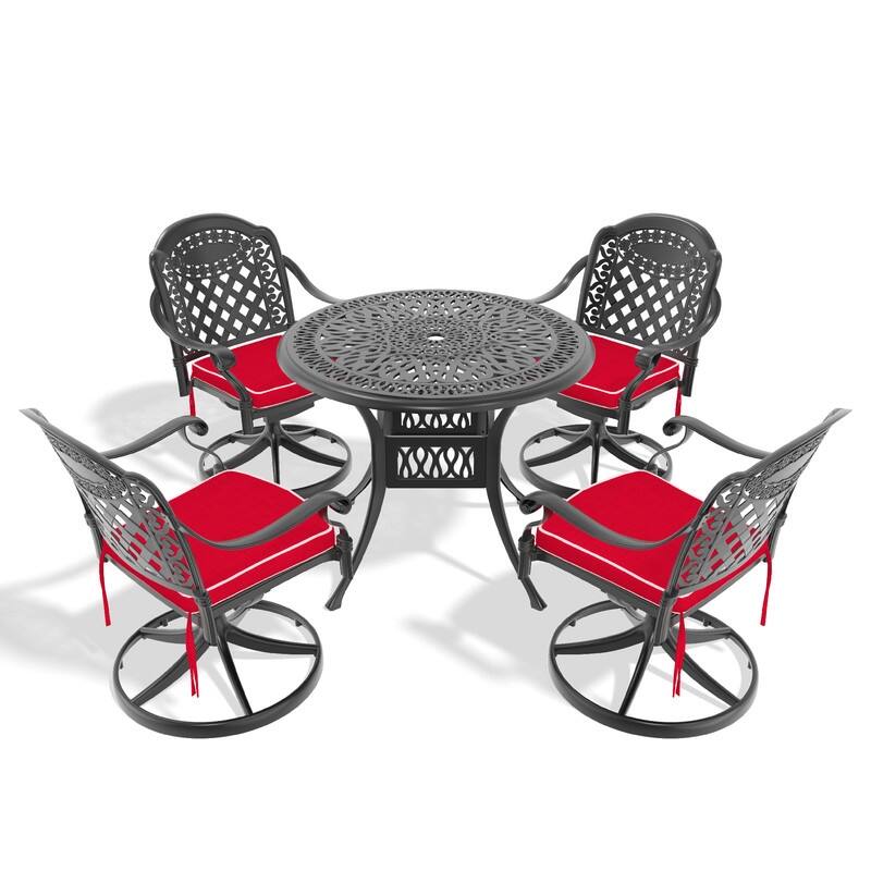 5-Piece Aluminum Round Outdoor Patio Dining Set, 4 Cushioned Swivel Chairs, Table, All-Weather Frames