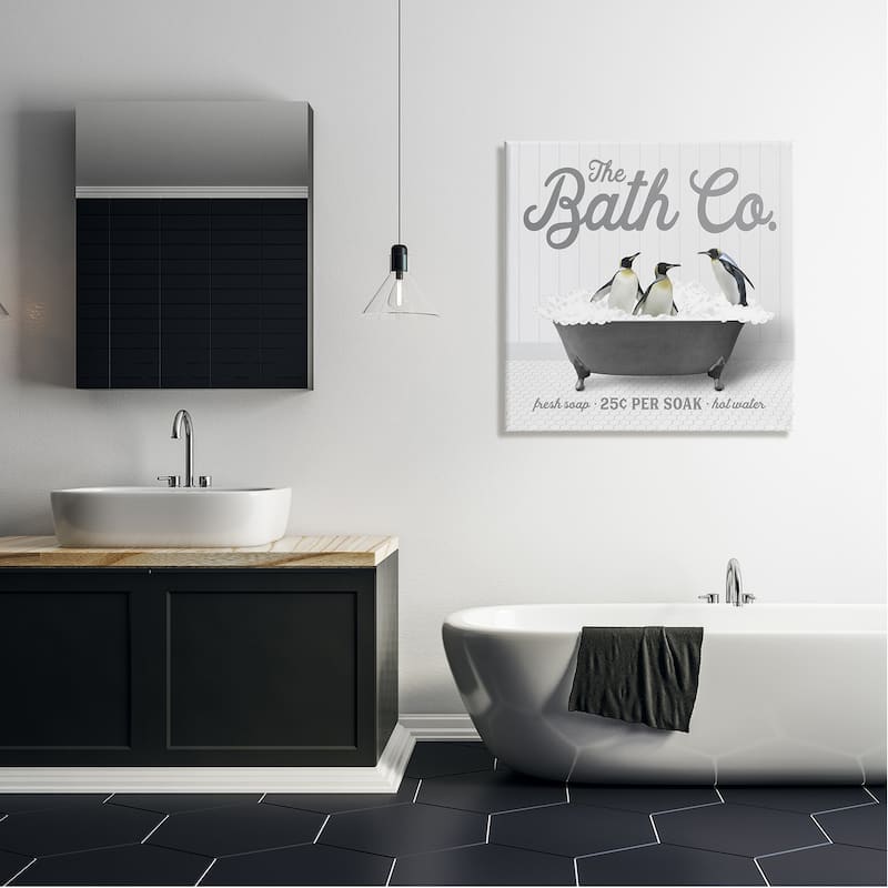 Stupell Bubble Bath Penguins Canvas Wall Art Design by Lettered and Lined