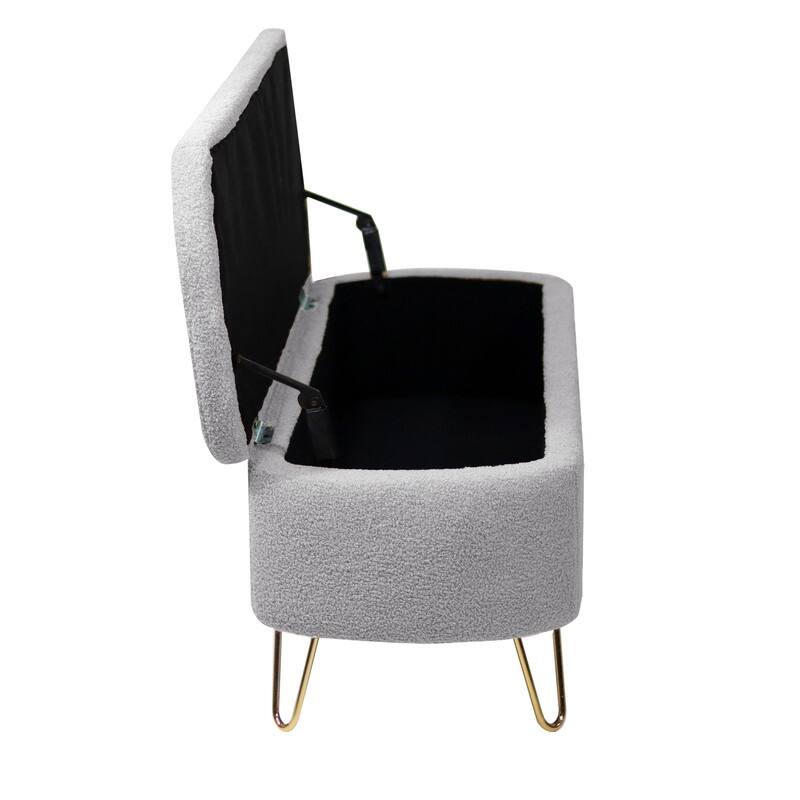 Modern Faux Fur Storage Bench with Gold Legs, Upholstered Ottoman for Living Room and Bedroom