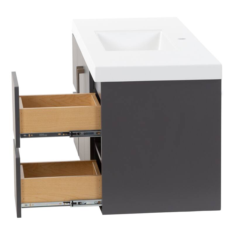 Spring Mill Cabinets Innes 48.5" Floating Bathroom Vanity With Cabinet, 2 Drawers and White Sink Top