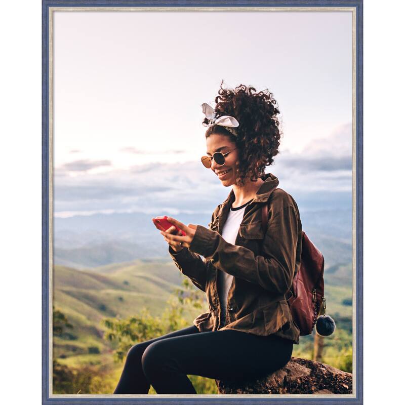 Theo Black Silver Narrow Framed Picture Frame, Photo Frame - 22x28 - Theo Blue Narrow