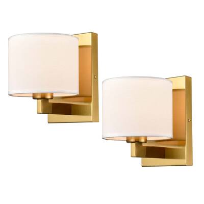 Sardinia Gold Wall Sconces Fabric Shade Wall Lamps - Set of 2 - Brass