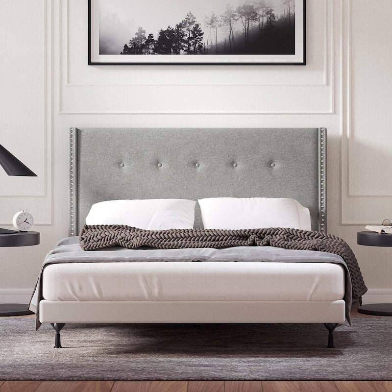 MCM Upholstered Headboard - Queen - Stone (Light Gray)