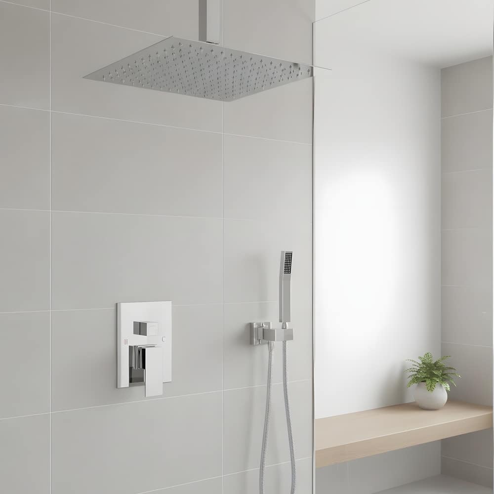 Ceiling-Mounted Square Shower System and Handheld Showerhead Set