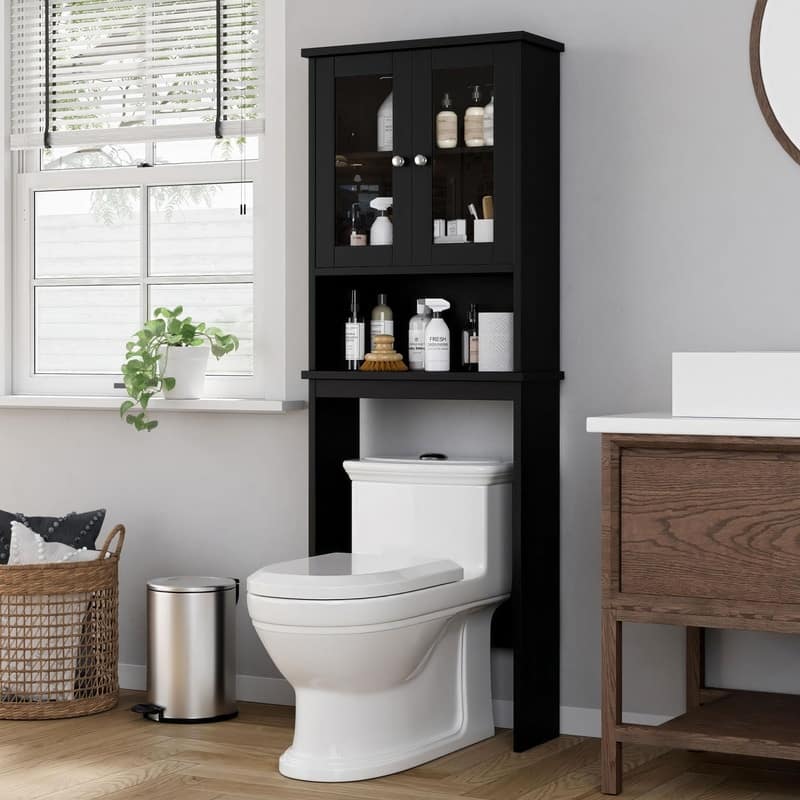 Over The Toilet Storage Cabinet, Glass Door - 8.5"D x 23.6"W x 65.4"H