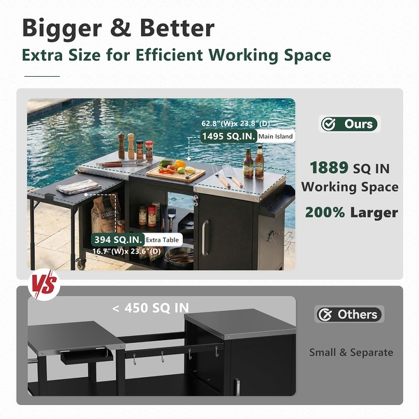 Outdoor Grill Cart For Big Green Egg With Storage Box, Fold-Out