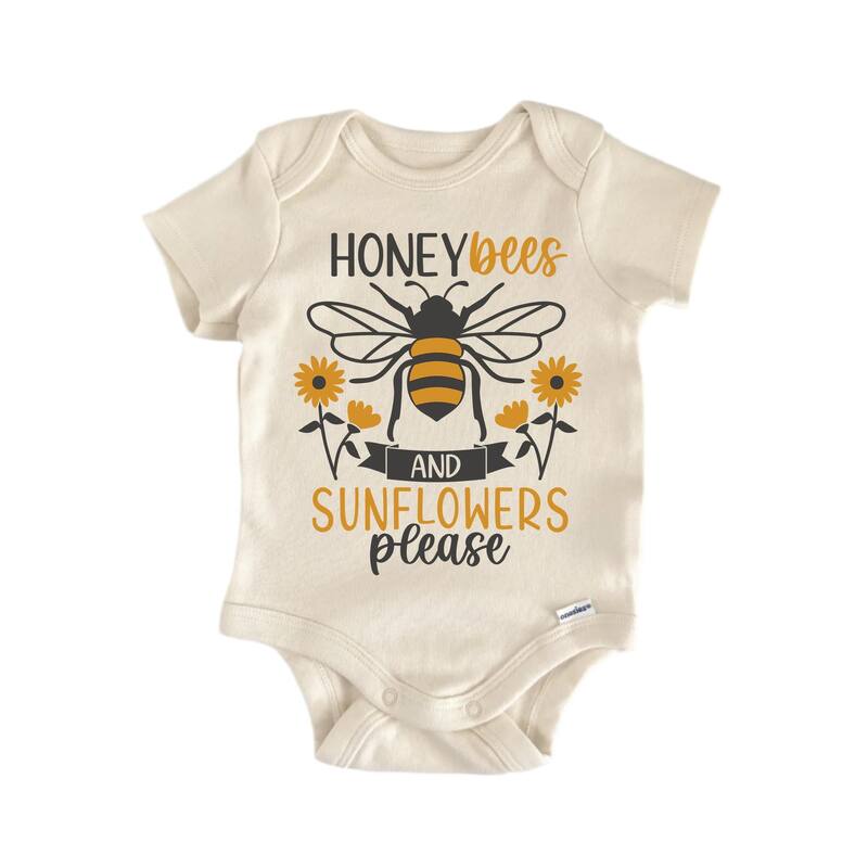 Honey Bees & Sunflowers Please Bee - Baby Boy Girl Clothes Infant Bodysuit Funny Cute - White - 6-9M
