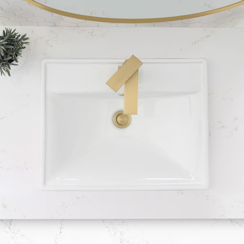 STYLISH 20 1/4 inch Rectangular Undermount Porcelain Bathroom Sink with two Overflow Finishes included - 20 1/4" x 16" x 6 1/4"